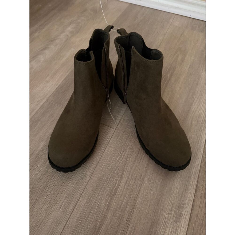Sonoma Olive Green Suede Ankle Booties with Side Zip